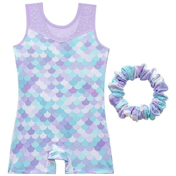 WOLLED Girls Gymnastics Leotards + Hairband 2 PCS Set Kids One Piece Sleeveless Gymnastics Dance Leotards Glitter Dancewear for Toddler 3-12 Years Old