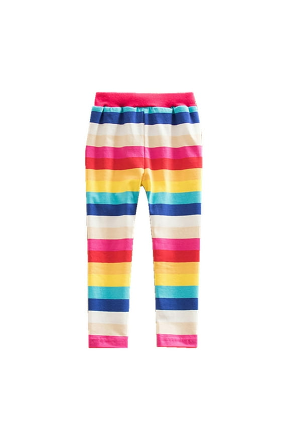 Girls' Rainbow Stripe Bottoms 2-8Y Kids Baby Cotton Pants Toddler Casual Versatile Tights Leggings