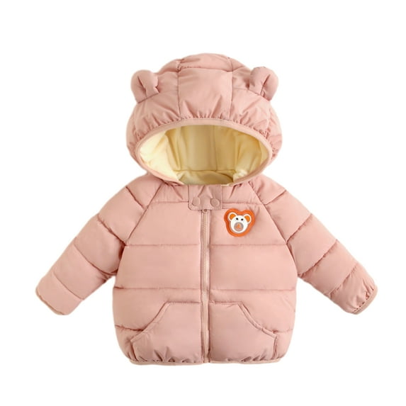 WOLLED Infant Hooded Cotton Jacket Toddler Baby Winter Padded Thickened Coats Boys Girls Solid Color Padded Outerwear for 12M-4Y