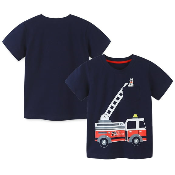 WOLLED Kids Baby Boys Crewneck T-Shirt Summer Short-Sleeved Tees Tops Toddler Boys Cartoon Cotton Bottom Shirt for 2-8 Years