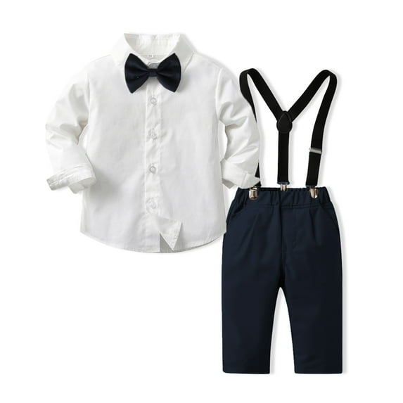 WOLLED Kids Baby Boys Formal Gown Outfits Toddler Solid Color Shirt Tops with Bowtie and Long Pants Set for 6 M-12 Years