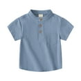thumbnail image 1 of WOLLED Kids Baby Boys Linen T-Shirt Toddler Short Sleeve Tees Tops Summer Soft Shirt for 1M-7 Years, 1 of 9