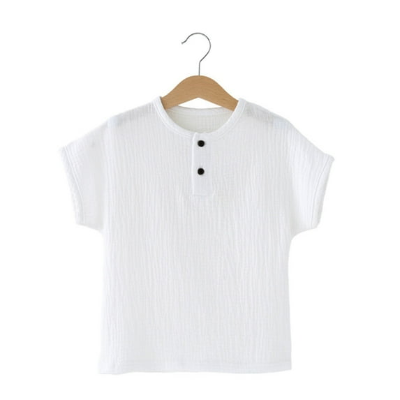 WOLLED Kids Baby Boys Linen T-Shirt Toddler Short Sleeve Tees Tops Summer Soft Shirt for 1M-7 Years