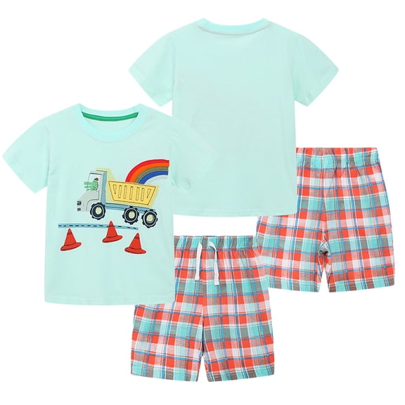 WOLLED Kids Baby Boys Summer 2pcs Outfit 2-8t Fashion Embroidery Short Sleeve Tes Shirt Tops And Shorts Set Cartoon Casual Suit for Boys