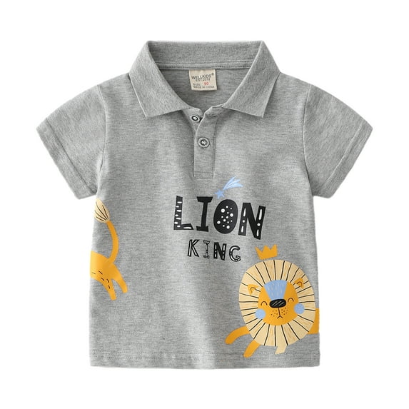WOLLED Kids Baby Boys V-Neck Shirt Summer Short Sleeve Cotton T-Shirt Toddler Cartoon Print Tees for 1-6 Years