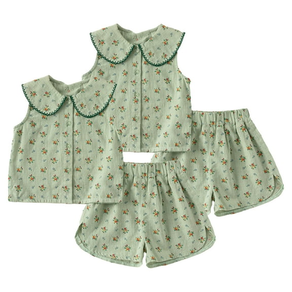 WOLLED Kids Baby Girls Buttons Outfit Toddler Cotton Floral Short Sleeve Shorts 2PCS Set for 1-6 T