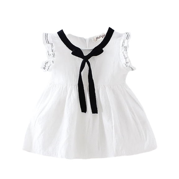 WOLLED Kids Baby Girls Crewneck Dresses Summer Bow Princess Dresses Toddler Sleeveless Sundress Dress for 1-5 Years