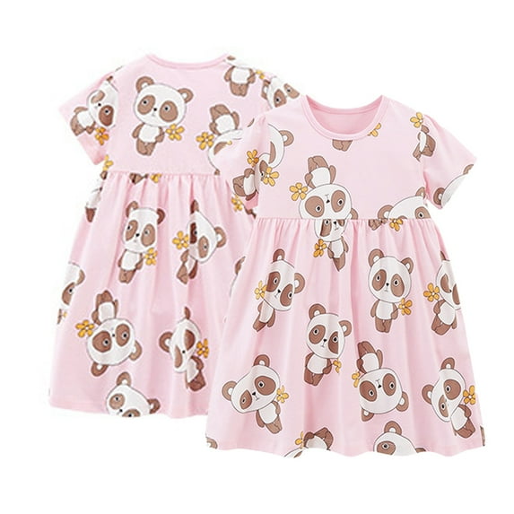 WOLLED Kids Baby Girls Crewneck Dresses Toddler Cute Cartoon Princess Dresse Summer Soft Sundress Dress for 2-8 Years