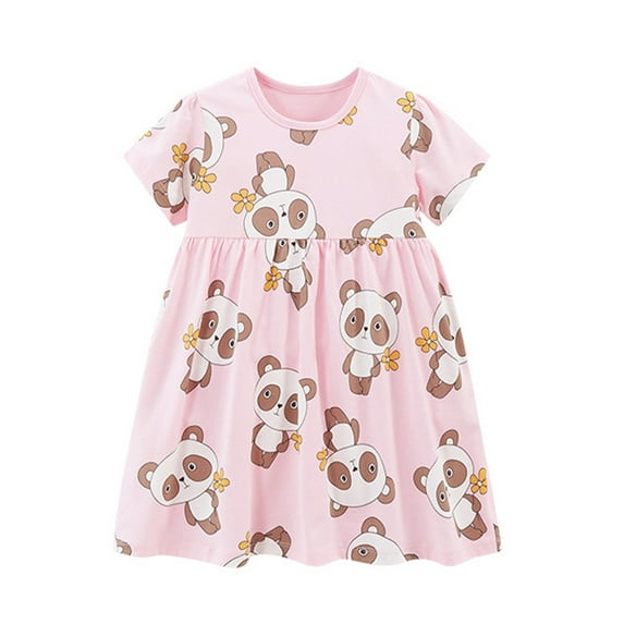 WOLLED Kids Baby Girls Crewneck Dresses Toddler Cute Cartoon Princess Dresse Summer Soft Sundress Dress for 2-8 Years