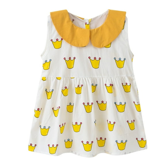 WOLLED Kids Baby Girls Doll Neck Dresses Printing Sleeveless Party Princess Dress Toddler Summer Cotton Sundress for 6M - 4 years