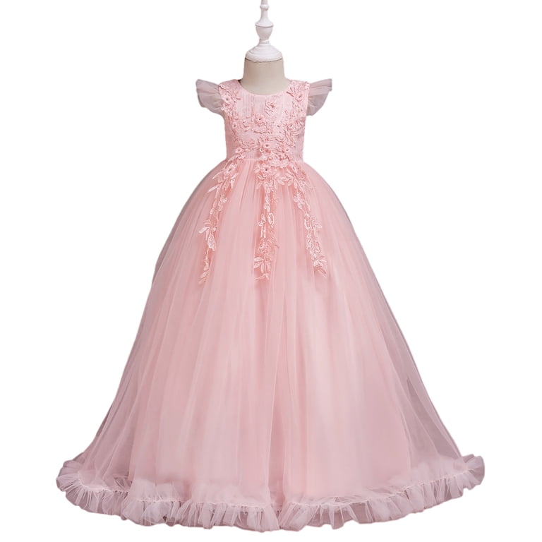 bridesmaid dresses for 2 year olds WOLLED Kids Baby Girls Embroider Princess Dress Youth Lace Long Dress Toddler Tulle Party Prom Ball Gowns 2-14 Years Group Color:medium heather grey