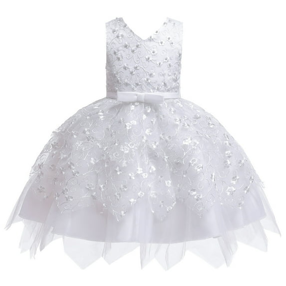 WOLLED Kids Baby Girls Lace Princess Dresses Toddler Embroidery Weekly Christening Dress Flower Girls Tulle Party Gown for 0 M-5 Years