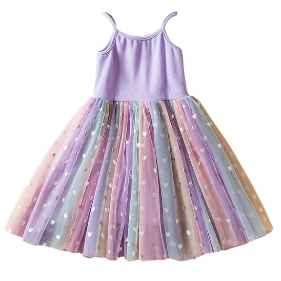 LYMAYTER Kids Girls Princess Dresses Baby Halter Multi-color Party Gown for 1-12T Toddler Beach Sundress Dress