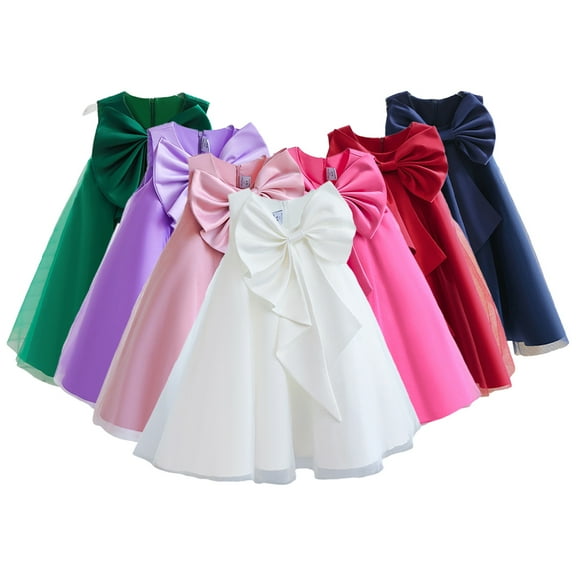 WOLLED Kids Baby Girls Princess Dresses Toddler with Bowknot Tutu Dress for 2-9 T Girls Sleeveless Solid Color Party Gown