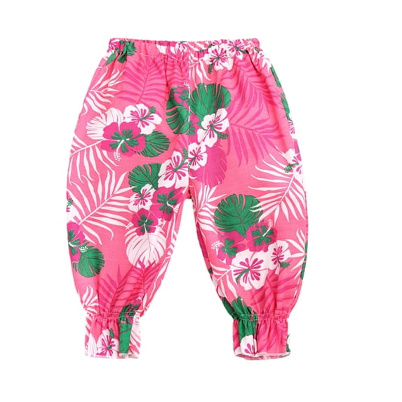 WOLLED Kids Baby Girls Summer Sweat Pants Toddler Elastic Waist Seven Points Pants Little Girls Crushed Flower Beach Trousers for 1-9 T