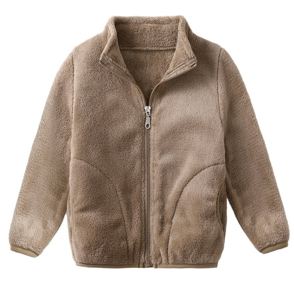 WOLLED Kids Boys Girls Fleece Jacket Toddler Fall Winter Solid Colour Long Sleeve Thickened Outerwea for 3-10 Years