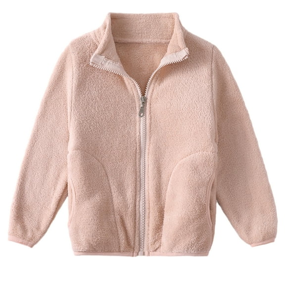 WOLLED Kids Boys Girls Fleece Jacket Toddler Fall Winter Solid Colour Long Sleeve Thickened Outerwea for 3-10 Years