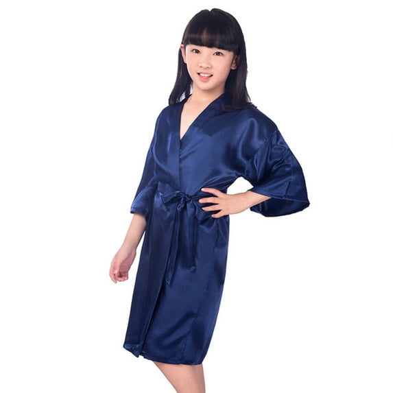 WOLLED Kids Boys Girls Jumpsuit Silk Sleepwear Toddler Long Sleeve One-Piece Pajamas 2-14Y Youth Summer Belt Bodysuit Stain Pajamas Loungewear