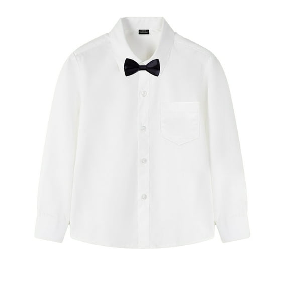 WOLLED Kids Boys Girls Long Sleeve Dress Shirt Toddler Slim Fit Button-Down Shirt Formal Dress Shirt with Chest Pocket for 3-16 Years Old