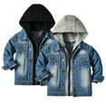 thumbnail image 1 of WOLLED Kids Boys Hooded Denim Jacket Outwear Spring New Denim Jacket Coat Zipper Outwear Sized 12M-5Y, 1 of 9