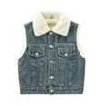 thumbnail image 1 of WOLLED Kids Dinosaur Jean Vest Outerwear Little Girl Fleece Jean Vest Jacket Toddler Boys Sleeveless Dinosaur Embroidered Denim Vest Tops, 1 of 9