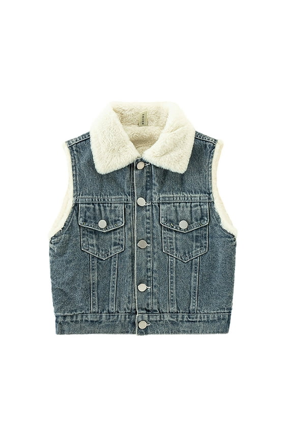 Kids Dinosaur Jean Vest Outerwear Little Girl Fleece Jean Vest Jacket Toddler Boys Sleeveless Dinosaur Embroidered Denim Vest Tops