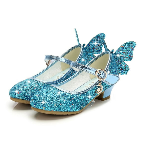 WOLLED Kids Girls Butterfly Mary Jane Glitter Shoes Dress Shoes Toddler Low Heels Sparkle Party Wedding Shoes