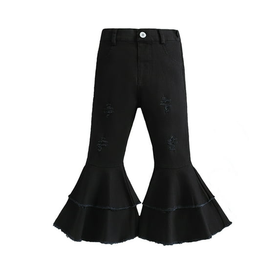 WOLLED Kids Girls Denim Flared Jeans Pants Toddler Solid color Bell-bottom Long Pants for 1-6 Y