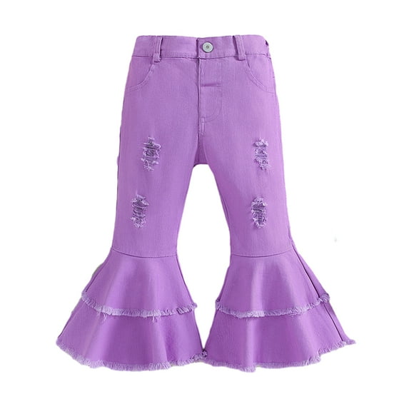 WOLLED Kids Girls Denim Flared Jeans Pants Toddler Solid color Bell-bottom Long Pants for 1-6 Y