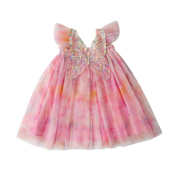 WOLLED Kids Girls Mesh Princess Dresses Toddler Short Sleeve Party Dress Baby Summer Sweet Peplum Sundress Lightweight and Breathable Outfit for 18 Months to 6 Years