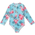 thumbnail image 1 of WOLLED Kids Girls Rash Guard Swimsuits Onesies UV 50+ Surfing Bathing Suit Long Sleeve Swim Shirt Toddler Zipper Beach Swimwear for 4-12T, 1 of 8