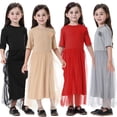thumbnail image 1 of WOLLED Kids Girls Short Sleeve Tulle Dress Baby Toddler Short Sleeve Silky Sundress Summer Casual Princess Dresses 1-12T, 1 of 11