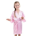 thumbnail image 1 of WOLLED Kids Girls Silky Satin Kimono Robe for Wedding Spa Party 2-14Y Toddler Baby Solid Color Short Kimono Bathrobe, 1 of 10