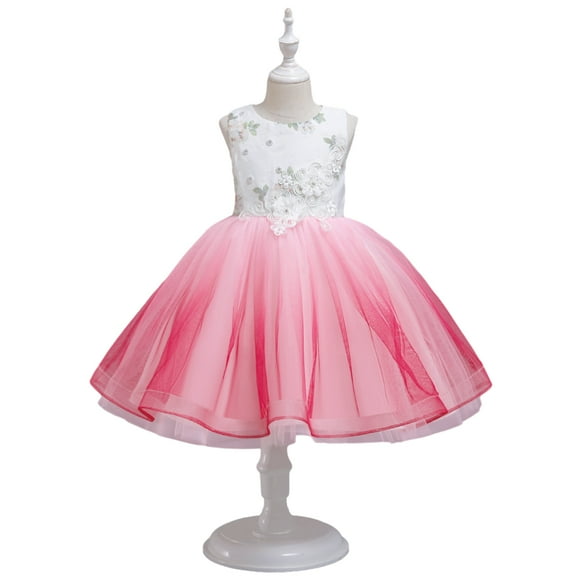 WOLLED Kids Girls Sleeveless Princess Dresses Toddler Printed Tulle Dress Tutu Girls Wedding Party Gown for 2-10 T