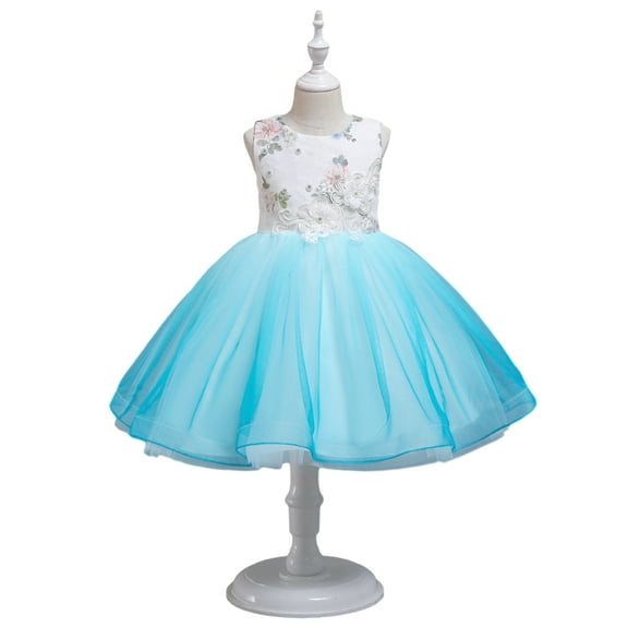 WOLLED Kids Girls Sleeveless Princess Dresses Toddler Printed Tulle Dress Tutu Girls Wedding Party Gown for 2-10 T