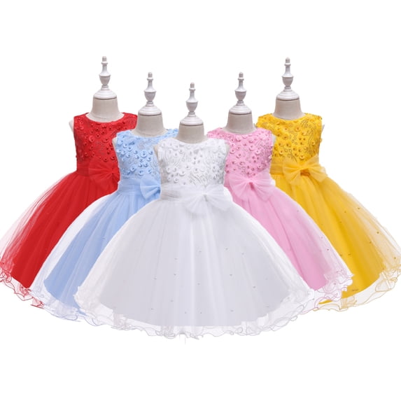 WOLLED Kids Girls Sleeveless Princess Dresses Toddler Printed Tulle Dress Tutu Girls Wedding Party Gown for 2-10 T