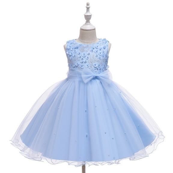 WOLLED Kids Girls Sleeveless Princess Dresses Toddler Printed Tulle Dress Tutu Girls Wedding Party Gown for 2-10 T
