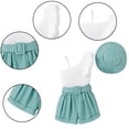 thumbnail image 1 of WOLLED Kids Girls Summer Shorts Set Outfit with Hat 3PCS Toddler Ruffle One Shoulder Shirt Tops and Shorts Set 4-7T, 1 of 10