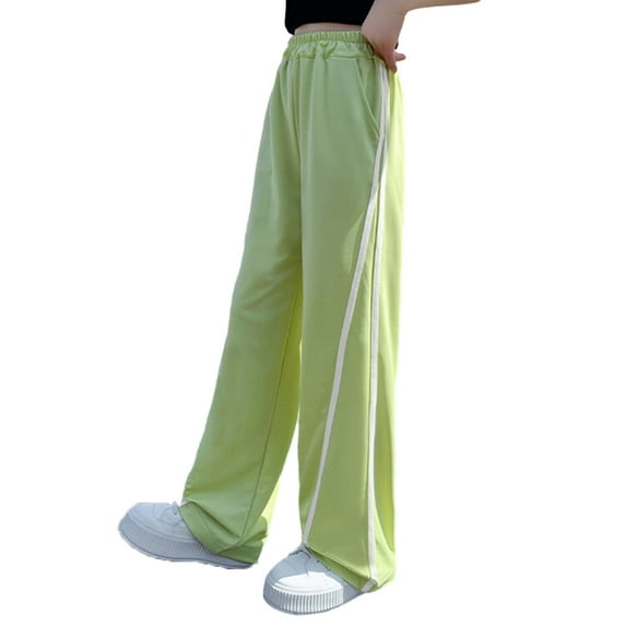WOLLED Kids Girls Sweat Pants Trousers Toddler Summer Solid Color Wide Leg Pants Youth Lightweight Elastic Trousers for 4-14 Years