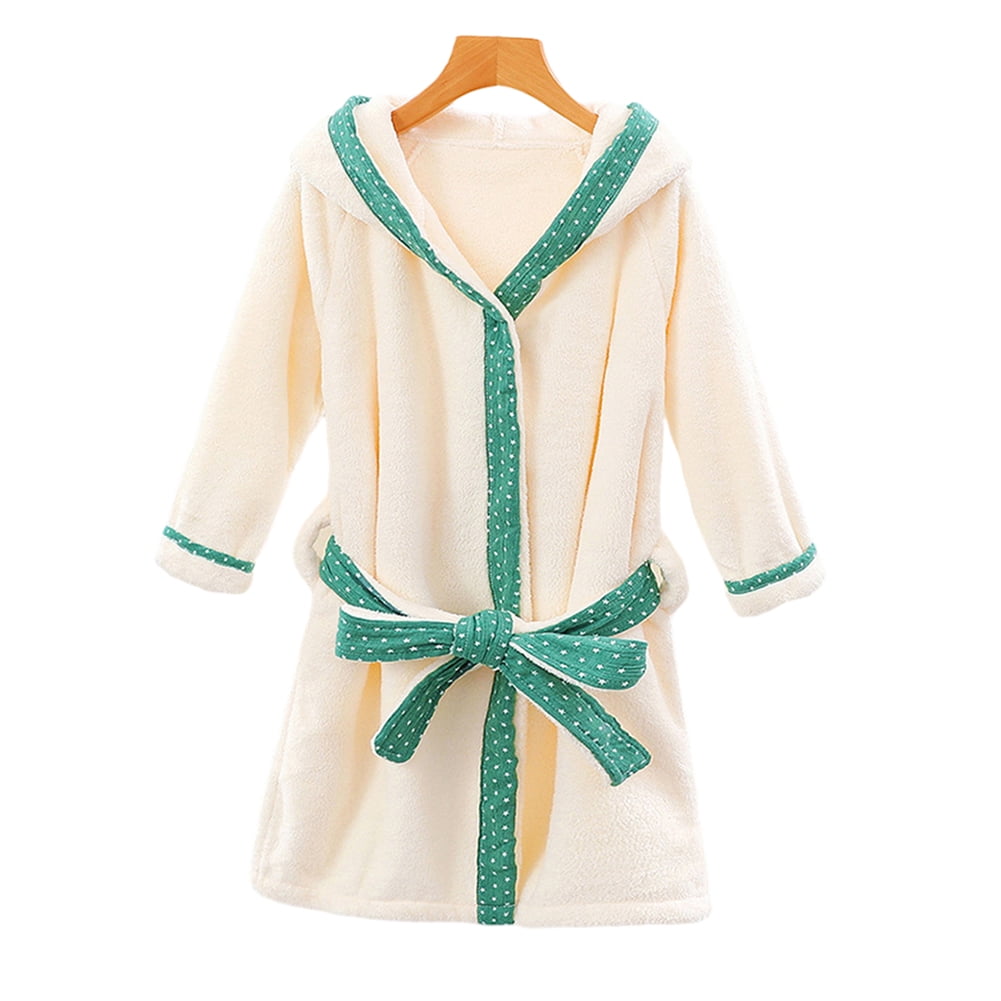 WOLLED Kids Hooded Fleece Solid Robe with Cute Cartoon Ears Premium