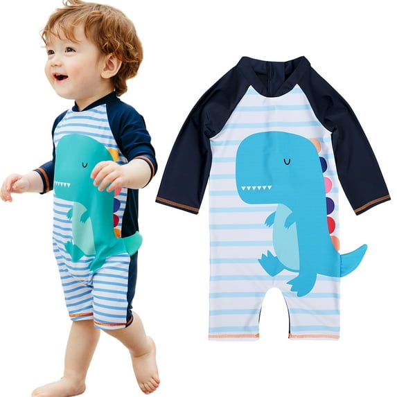 WOLLED Kids Toddler Boys Swimsuits Baby Short Sleeve Bathing Suits Summer Cartoon Dinosaurs Swimwear for 1-7 Years Old