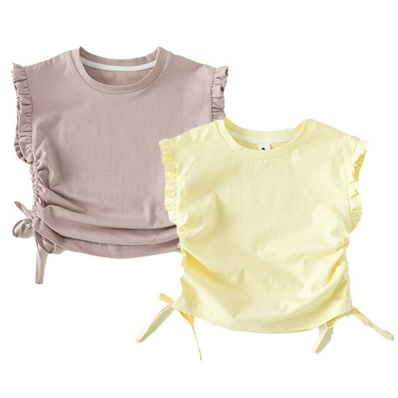 WOLLED Kids Toddler Girls Cotton Tees Solid Colors Crewneck T-Shirt Shirt for 1-8 years Baby Summer Ruffle Vest Tops for Girls