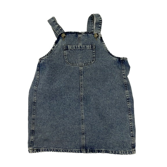 WOLLED Kids Toddler Girls Jeans Dress Skirt Baby Solid Colours Pocket Denim Funky Simple Denim Dress Adjustable Jeans Skirt for 1-9Y