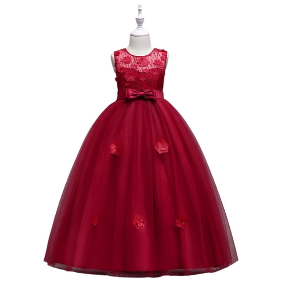 WOLLED Kids Toddler Girls Lace Sequins Dresses Youth Bowknot Party Princess Dress Little Girls Sleeveless Bridesmaid Tutu Dress for 5-16 Years