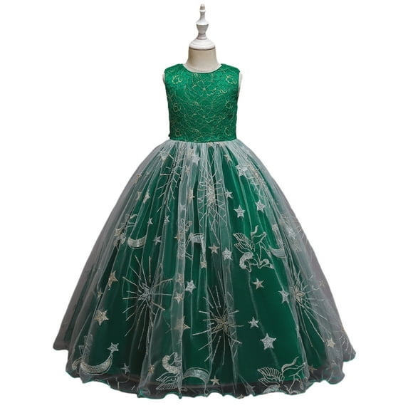 WOLLED Kids Toddler Girls Lace Tulle Dresses Little Girls Embroidery Party Princess Dress Flower Girls Bridesmaid Long Tutu Dress for 5-12 Years