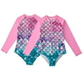 thumbnail image 1 of WOLLED Kids Toddler Girls One Piece Swimsuits 4-12T Long Sleeve Rash Guard Hawaiian Swim Shirts Upf 50+ Sun Protection Zipper Front Rashguard Swimwear Bathing Suit, 1 of 11