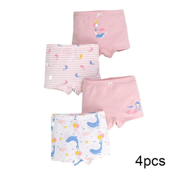 WOLLED Kids Toddler Girls Underwear Soft Panties 4PCS Baby Cotton Four Corners Shorts for 2-13 Years Boxer Briefs