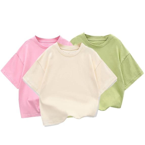 WOLLED Kids Toddler Summer Short-Sleeve T-Shirt for Girls Boys 2-12T Baby Solid Color 100% Organic Cotton Tees Shirt Tops