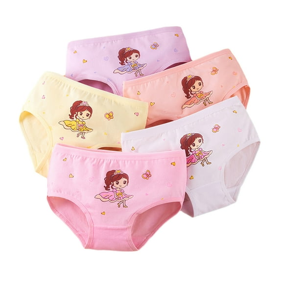 WOLLED Little Girl Triangle Underwear 5PCS Kids Baby Soft Cotton Panties Toddler Cute Four Corners Shorts for 3-12 T Boxer Briefs
