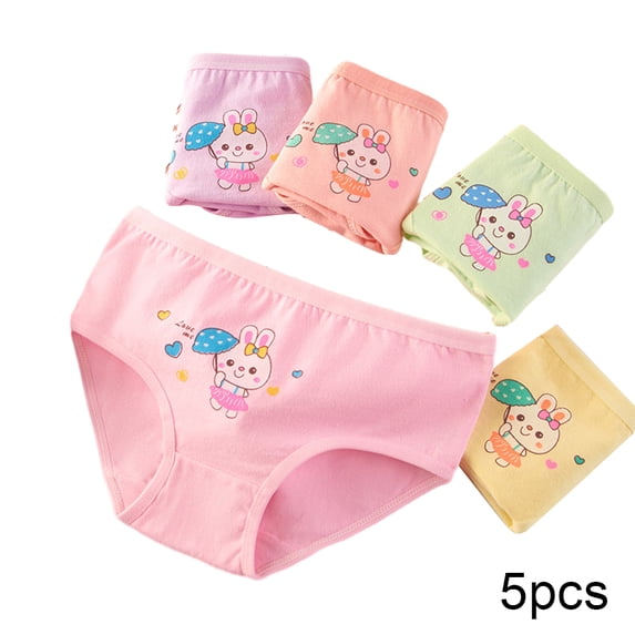 WOLLED Little Girl Triangle Underwear 5PCS Kids Baby Soft Cotton Panties Toddler Cute Four Corners Shorts for 3-12 T Boxer Briefs